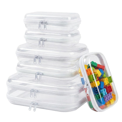 Dimore Ultimate Organizer Kit - 6 Pack Clear Hard Shell Zipper Case (2 Large + 2 Medium + 2 Small) Multi-Size Set, Complete Storage Solution for Makeup, Crafts, Toys, Electronics (6Pack)