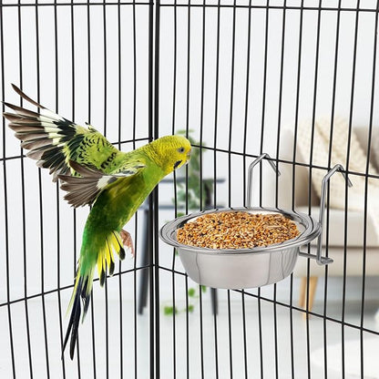 Hypeety Stainless Steel Food Water Cup with Bolt Hooks for Pet Bird Crates Cages Coop Dog Cat Parrot Bird Rabbit Pet (Small,11cm)