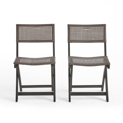 Christopher Knight Home Truda Patio Acacia Wood Foldable Bistro Chairs Set of 2, Wooden Folding Outdoor Dining Chair Set, Wicker Armless Chair for Bistro Set, Fully Assembled Garden Seating, Dark Grey