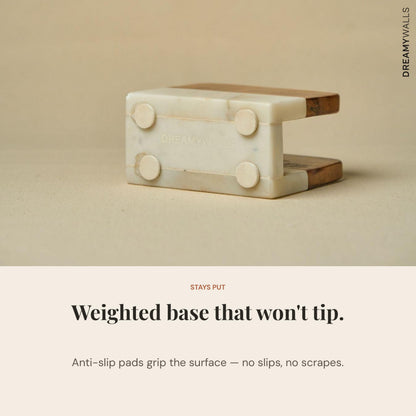 Dreamy Walls 5.5” Marble Napkin Holder for Dining Table & Kitchen Counter | Modern, Upright, Acacia Wood & Marble Napkin Dispenser & Stand | Cocktail, Party, Countertop Use | Handmade in India