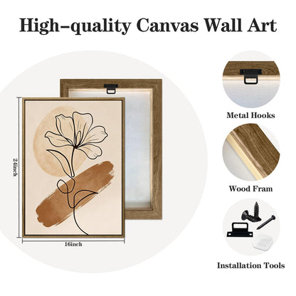 3Pcs Large Framed Botanical Canvas Wall Art, Modern Neutral Plant Abstract Canvas Prints, Minimalist Nature Wall Decor, Large Wall Art for Living Room Bedroom Office Farmhouse Decor 16 * 24in