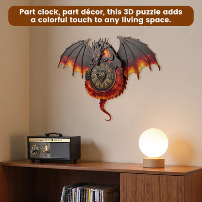 3D Wooden Puzzle Dragon Clock, Mechanical 3D Puzzle for Adults, Adult Crafts Model Clock Kit (with Pendulum), Fire Dragon Decor, Challenging Wooden Puzzles for Adults, Gifts for Women Men