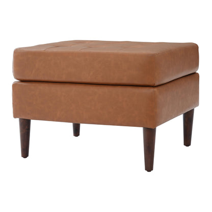 Christopher Knight Home Dalla Faux Leather Ottoman Coffee Table, Small Living Room Sofa Footrest, Wooden Rectangular Ottoman Footstool, Guest Extra Seat, Tan Brown+Walnut