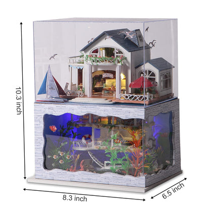 GuDoQi DIY Miniature Dollhouse Kit, Tiny House kit with Furniture and Dust Proof, Miniature House Kit 1:24 Scale Beachside Bungalow, Great Handmade Crafts Gift for Birthday Christmas Day