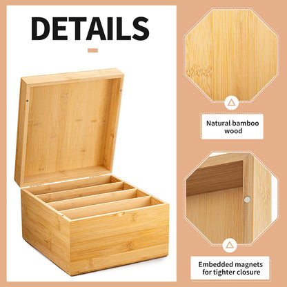 Henoyso 5 x 8 Inch Index Card Holder Set, Bamboo Organizer Box with 50 Dividers & 2 Sheets Alphabet Number Stickers File Note Holders, Holds 1200 Cards for Office Business Home Kitchen, Wooden Color