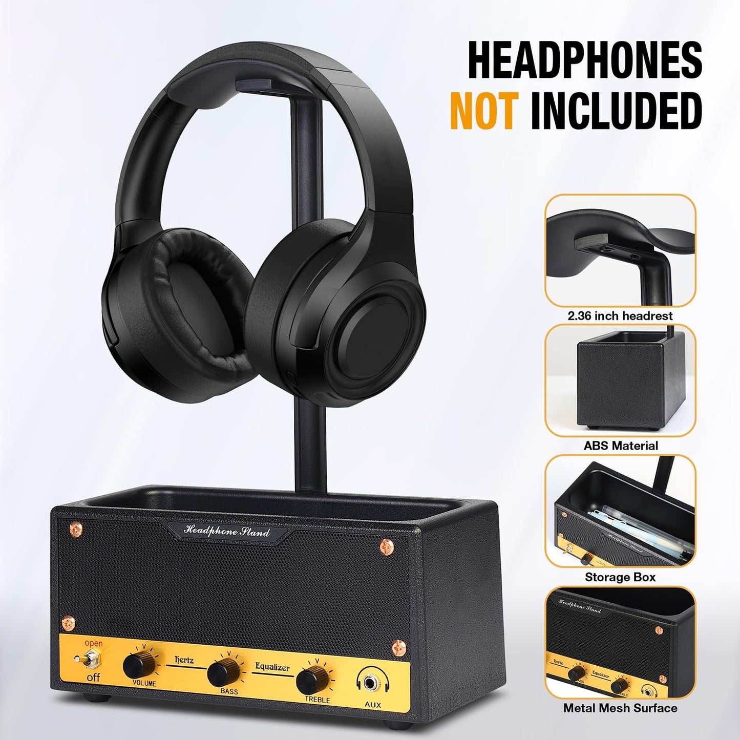 Lesdexzz Headphone Stand with Cable Storage, Display Music Lovers' Decorative Items & Suitable Headphone Holder, Contains 1 Base 1 Support Rod 1 Headrest (Metal Texture Black)
