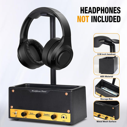 Lesdexzz Headphone Stand with Cable Storage, Display Music Lovers' Decorative Items & Suitable Headphone Holder, Contains 1 Base 1 Support Rod 1 Headrest (Metal Texture Black)