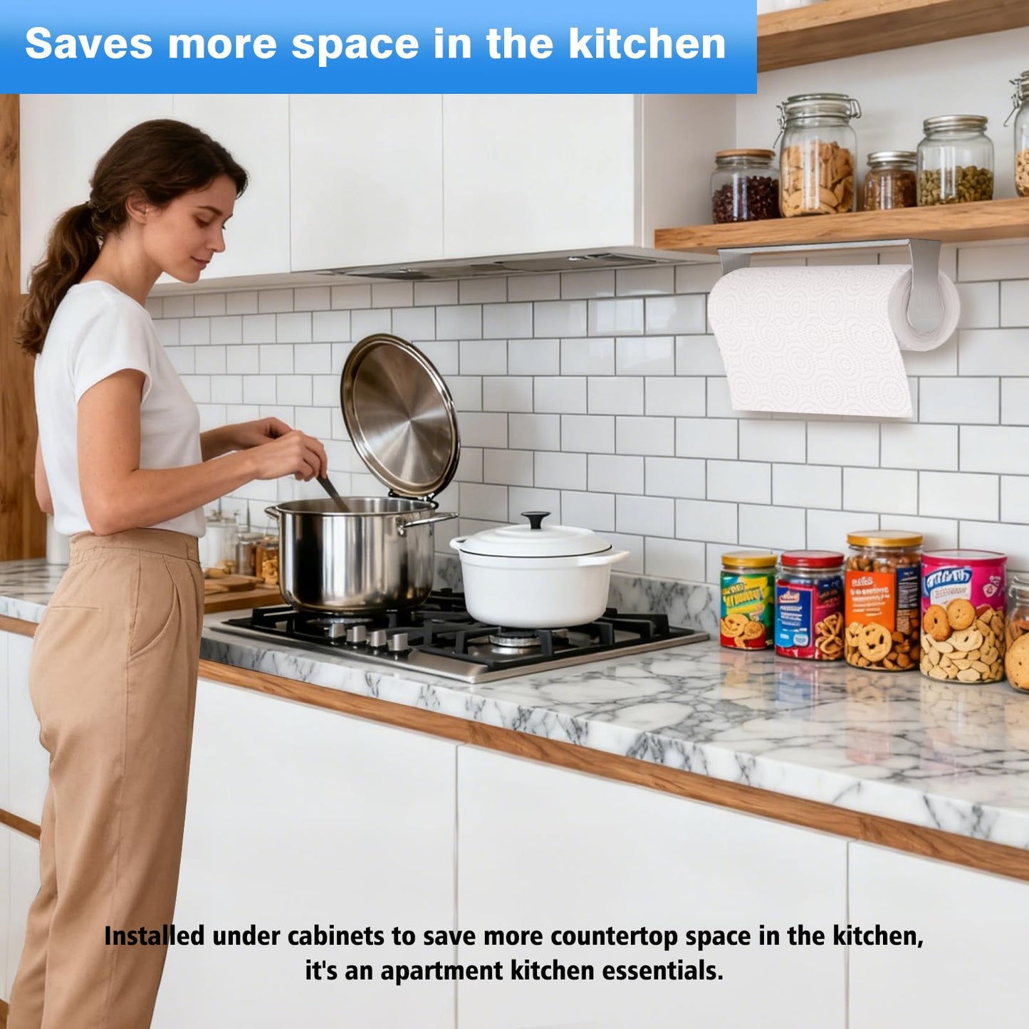 Smipam Paper Towel Holder Under Cabinet, Stainless Steel, Adhesive or Screw Mount, Fits Standard & Mega Rolls, Wall Mount Rack for Kitchen, Bathroom, RV, Silver