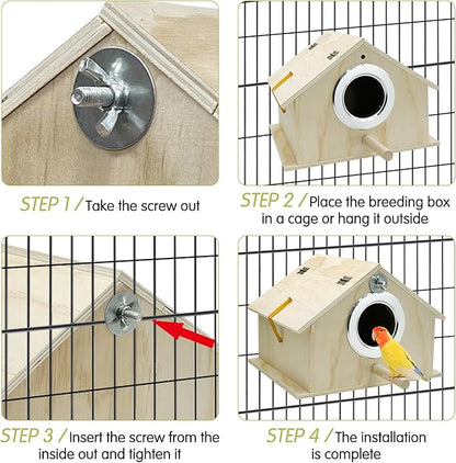 kathson Parakeet Nest Box Bird Nesting House Parrot Breeding Mating Box for Lovebirds Cockatiel Budgie Finch (10.1''x8.5''x7.3'')