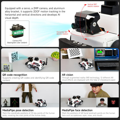 Yahboom Raspberry Pi 5 AI Visual ROS2 Smart Robot Car Kit 2DOF Carmer Autonomous Driving Lidar Stem Education Project for Teen Engineers Students (with Raspberry Pi5-8GB), White
