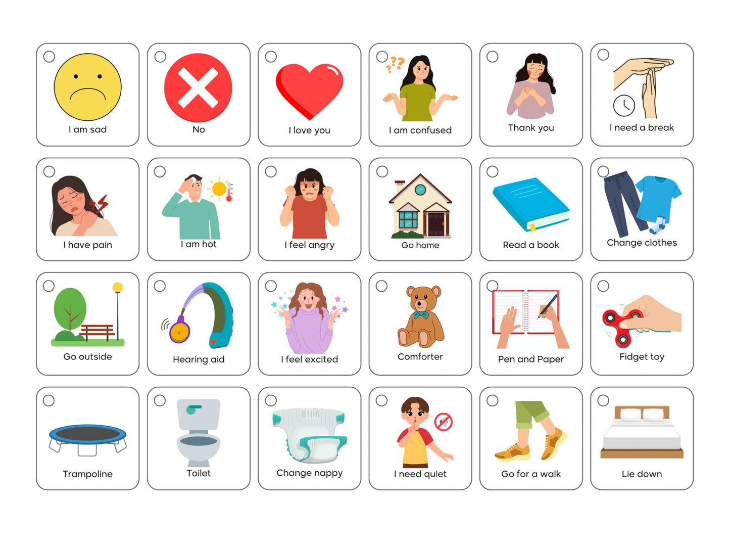 Plastic Communication Cards, 60 Basic Communication, Special Needs, Autism, Toddler, Hospital Cards, Non Verbal Speech Therapy, Senior