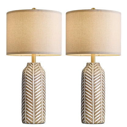 BOBOMOMO 26" Farmhouse Table Lamps Set of 2 - Vintage Leaf Design, Rustic Resin Nightstand Lamps for Bedroom, Living Room, Nursery, Hallway, Elegant Living Room Lamps with Linen Shades Antique Brown
