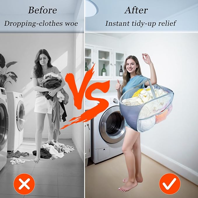 Collapsible Laundry Baskets 2 Pack, Mesh Pop Up Hamper
