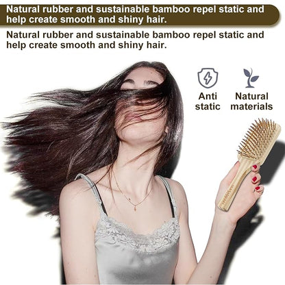 Bamboo Wood Hair Brush Large Paddle for Women, Natural Bamboo Wooden Bristles Scalp Massager, Flat Detangling Hairbrush Fit All Types Hair