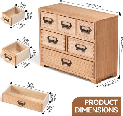 KIRIGEN Desk Drawer Cabinet Storage Organizer 6 Drawers Mini Chest with Lable Holder Handles for Home Office Desktop Organizer and Storage Natural(3D6CG-NA)
