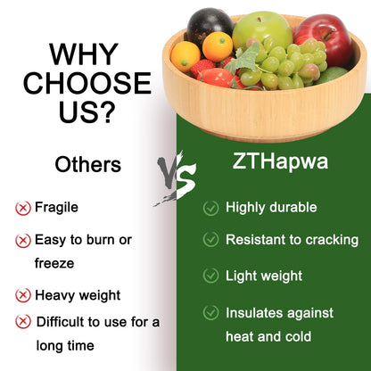 ZTHapwa Large Fruit Bowl for Kitchen Counter, 10 Inch Bamboo Wooden Straight-Side Serving Bowl for Salad, Vegetables and Fruits, Rustic Decorative Bowls for Dinner Table Centerpiece Decor, 100 Oz
