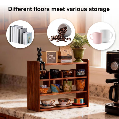 KAOTGOT Coffee Cup Holder for Countertop Walnut Wood Coffee Mugs Holder for Kitchen Mug Display Rack (4-Tier Walnut wood A)