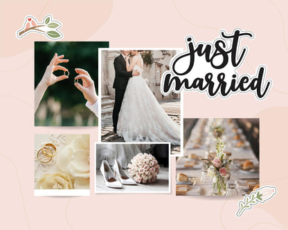 Trendzeen Wedding Scrapbook Stickers - Wedding Scrapbooking Paper and Stickers Kit for Anniversary Album, Letters, Guestbook - Aesthetic Marriage Scrapbook Supplies - 4 Items Set