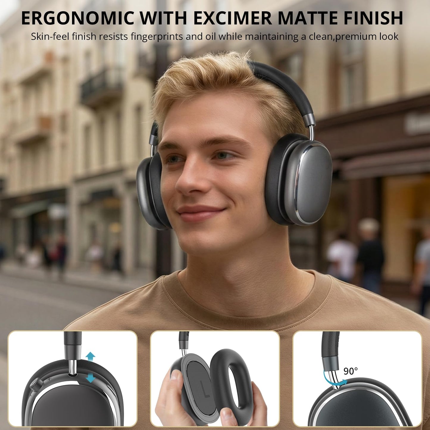 FOFUN NC95 Hybrid Active Noise Cancelling Headphones with Knob Control, 120H Playtime Over Ear Headphones Wireless Bluetooth 6.0, App Control, Hi-Res Audio, Comfort Fit, Clear Calls for Travel/Workout