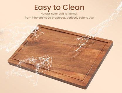 Danfoxer Set of 3 Acacia Wood Cutting Board Set,Wooden Chopping Boards with Juice Groove and Stand Holder for Kitchen,Butcher Block for Meat,Vegetables, Fruit