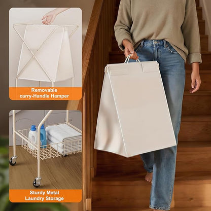 Laundry Basket with Wheels:88L Rolling Laundry Cart Foldable Metal Frame Dirty