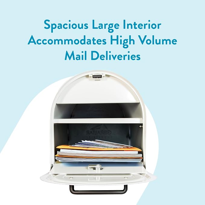 Architectural Mailboxes Reliant Locking Post Mount Mailbox, White, Large | Galvanized steel build with concealed secure lock and key and a magnetic door closure. USPS approved. Includes 2 keys.