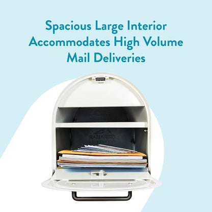 Architectural Mailboxes Reliant Locking Post Mount Mailbox, White, Large | Galvanized steel build with concealed secure lock and key and a magnetic door closure. USPS approved. Includes 2 keys.