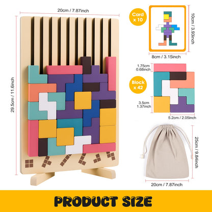 Kiapeak Wooden Stacking Puzzle Toy, 3D Russian Block Puzzle Jigsaw,Montessori Educational Board Game Gift for Boys and Girls, Stacking Blocks Toys for Family Brain Teaser Activity