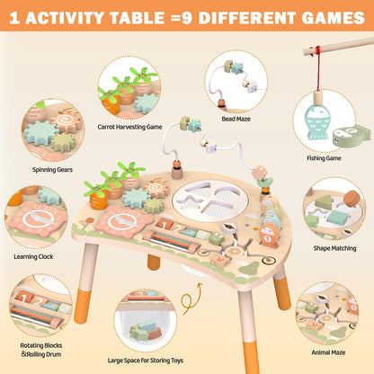 Weilim Activity Table for 1 Year Old, 9-in-1 Wooden Montessori Toddler Toy