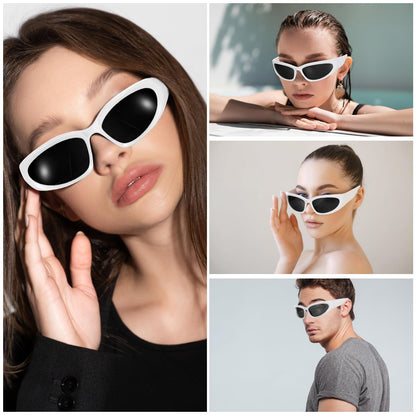 Flutesan 12 Pcs Personalized Y2k Wrap Around Sunglasses with 4 Marker for Adult DIY Rapper Glasses Costume Accessories(16 Pcs, White)
