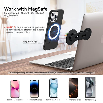 Magnetic Phone Holder for Laptop for MagSafe for iPhone 17/16/15/14/13/12 & All Phones, 180°Adjustable Phone Side Mount for Computer Monitor for Tesla, Desktop Cell Phone Bracket, Gray