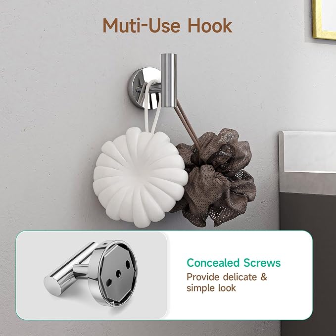 USHOWER Polished Chrome Bathroom Accessories Set, 18-Inch Towel Bar Set Wall Mounted, Durable SUS304 Stainless Steel Bathroom Hardware Set, 4-Piece