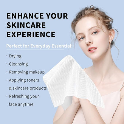 Disposable Face Towels, Ultra Soft Biodegradable Dry Wipes, Makeup Remover