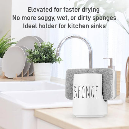 Ceramic Sponge Holder for Kitchen Sink – White Sink Caddy Organizer – Farmhouse