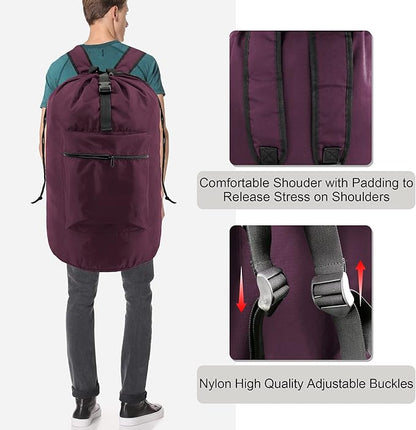 BeeGreen Laundry-Bag-Backpack-Heavy-Duty, Burgundy Nylon Drawstring Portable