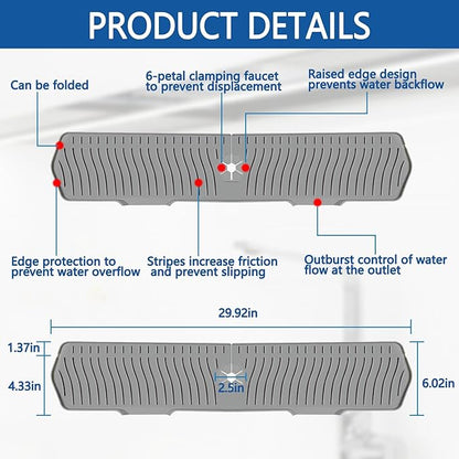 Kitchen Sink Splash Guard Gen2-30" x 6'' Silicone Sink Mat Splash Guard fit