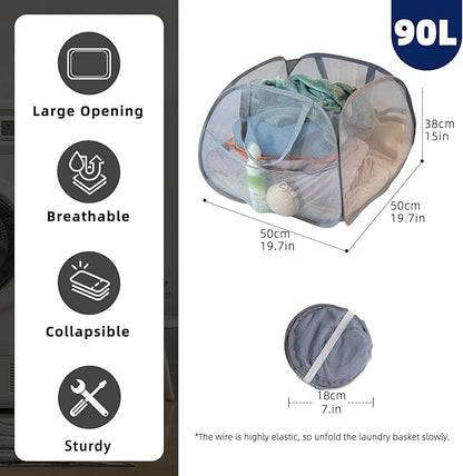 Collapsible Laundry Basket 90L, Foldable Mesh Pop-up Laundry Hamper