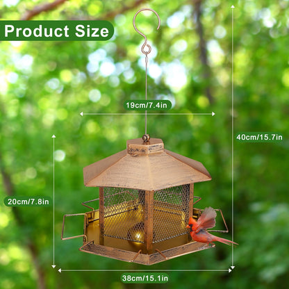 Metal Bird Feeder for Outdoor Hanging, 7.4LB Large Capacity, Garden Decoration - Attracts Wild Birds, Durable Outdoor Bird Feeding Station for Garden Yard Outside Backyard (Extra Large Gold)