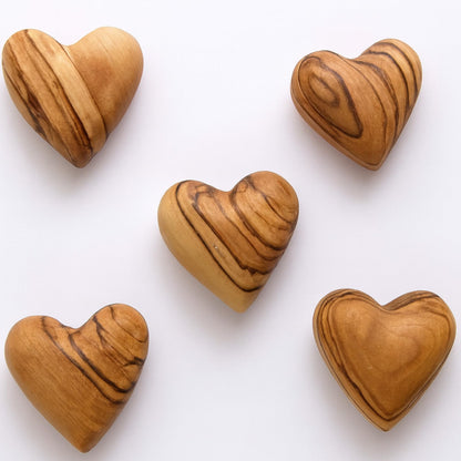 Zuluf Set of 5 Mini Olive Wood Hearts 1.25" Very Small Hand Carved Wooden Fidget Heart Keepsake Wedding Guest Book Favor Valentine Day Gift Pocket Hug Sympathy Memorial Craft Decor Made in Bethlehem