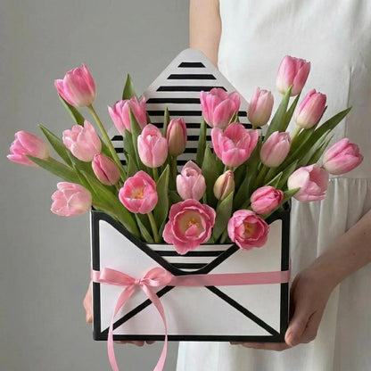 BBJ WRAPS Envelope Flower Boxes for Arrangements Striped Floral Bouquet Wrapping Paper Box Florist Supplies, 8 x 2.8 x 5.7 Inch - 5 Counts