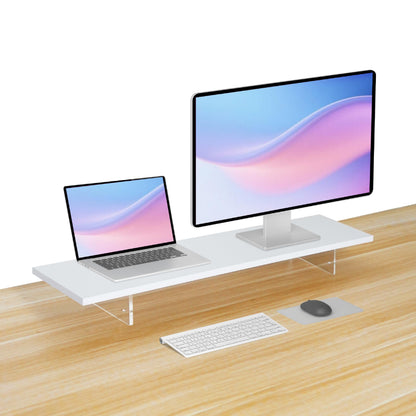 seicasaya Wood Monitor Stand Riser with Acrylic Legs, Computer Screen Stand Desk Organizer, 31.5 x 7.9 x 3.1 inch, Hold up to 66 lbs (White, 31.5"×7.9"×3.1")