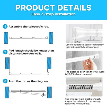AIZESI 2pcs Spring Tension Curtain Rod 28 to 48 Inch,White Tension Rod Adjustable Curtain Rod Non Slip Curtain Tension Rod No Drill Spring Curtain Rod for Window?Bathroom?Doorway