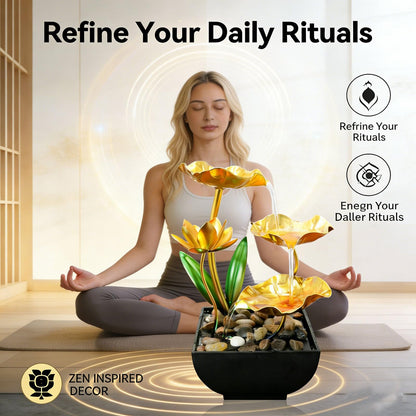 Qingyingge 11‘’ H Gold Tabletop Water Fountain, Zen Desktop Waterfall, Indoor Lotus Desktop Decorative Fountain, Home Bathroom Bedroom Decor.