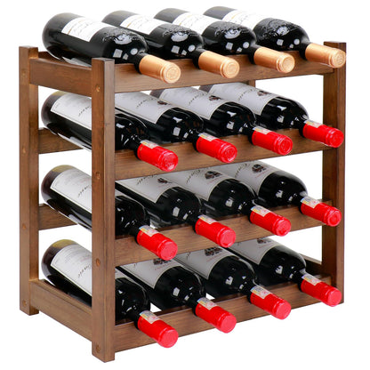 Thalomely Bamboo Wine Rack, 4-Tier 16 Bottles Wine Storage Cabinet Shelf, Easy-Assembly Freestanding Bamboo Wine Racks Countertop for Kitchen Pantry Dining Room Bar, Walnut