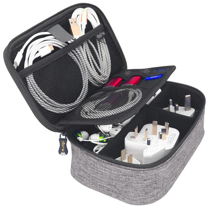 sisma Travel Electronics Organizer Small Carrying Case for Cables Phone Chargers USB Plugs Power Cords Earbuds Adapter Tech Accessories Pouch -Grey