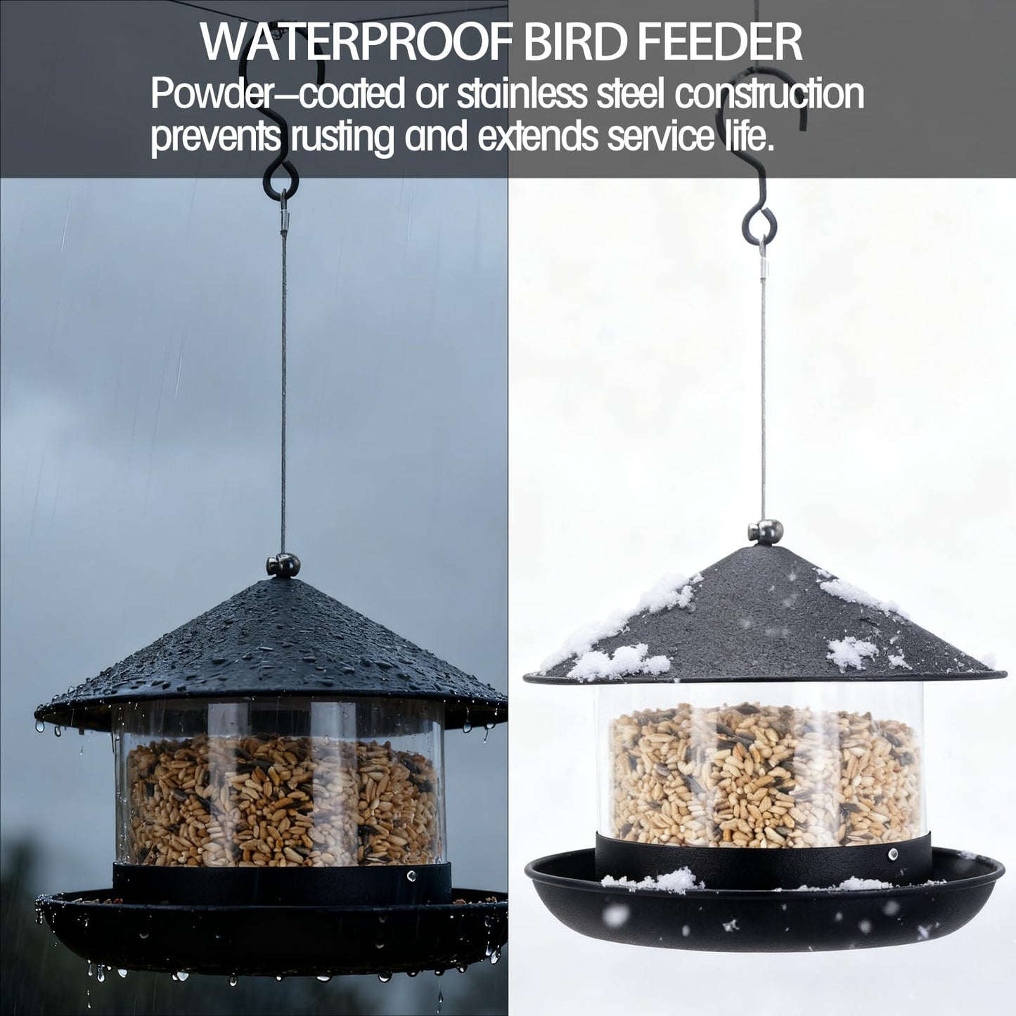 QZLOHOM Wild Bird Feeder, Large Capacity Hanging Bird Feeder with Multiple Suspension Options, Black (Black)