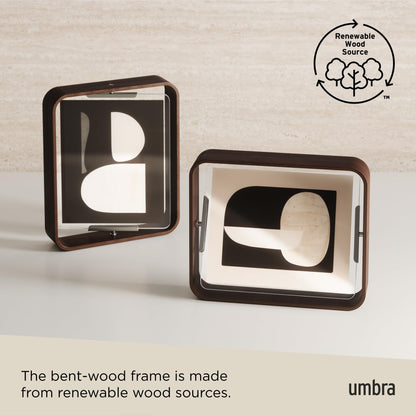 Umbra Bellwood 4x6 Desk Picture Frame – Double Sided Rotating Wooden Photo Frame with 360-Degree Pivot, Tabletop Display for Portrait or Landscape Photos – Aged Walnut