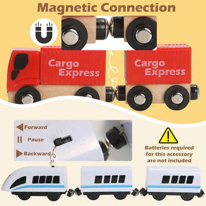 JugueteLand 104 Pcs Wooden Train Set for Toddlers, Magnetic Trains with Track for Kids Ages 3-6, Compatiable with Major Brands, Construction Railway Playset Gifts for Boys and Girls Ages 3+