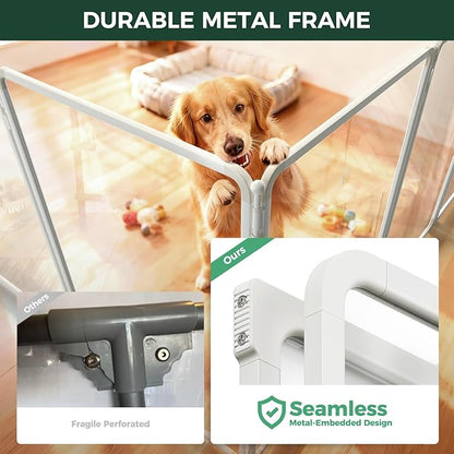 FXW AuraSpace Pro Acrylic & Wire Mesh Indoor Dog Playpen, 40" Height 6 Panels Metal Dog Pen for Medium and Large Dogs, White│Patented