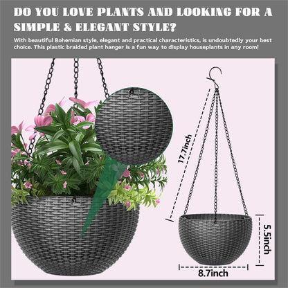 Hanging Planter, Plastic Flower Pot Plant Holder with Chain Indoor Outdoor Plants Pot Container Baskets, 8.7 inches Gray